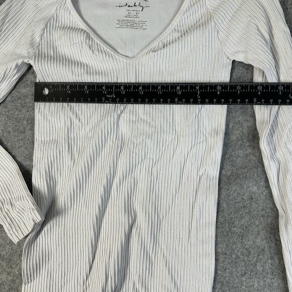 Intimately Free People Top Women XS/S White Ribbed Knit Cutout Crop Tee Stretch - Picture 3 of 6